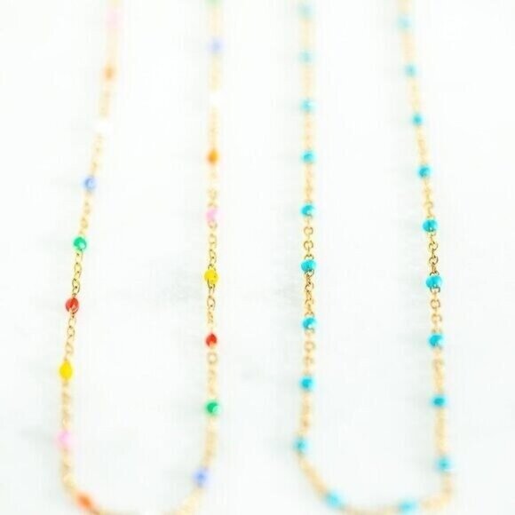 Blue Dainty Enamel Dot Necklace Waterproof layering necklace non-tarnish Gold - Picture 6 of 11